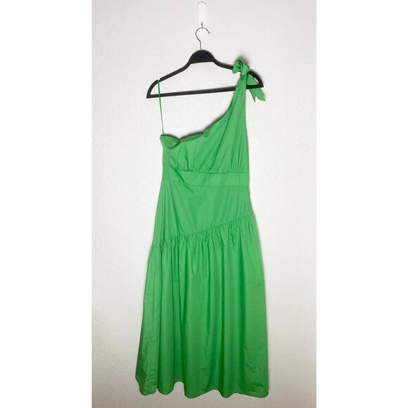 Lalavon Women's Green One Shoulder Tie Dress Midi Tiered Summer Vacation Flowy L - Picture 2 of 11